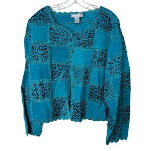 SMK Woman NWT 2X Turquoise Blue Animal Print Suede Patchwork Leather Jacket Boho